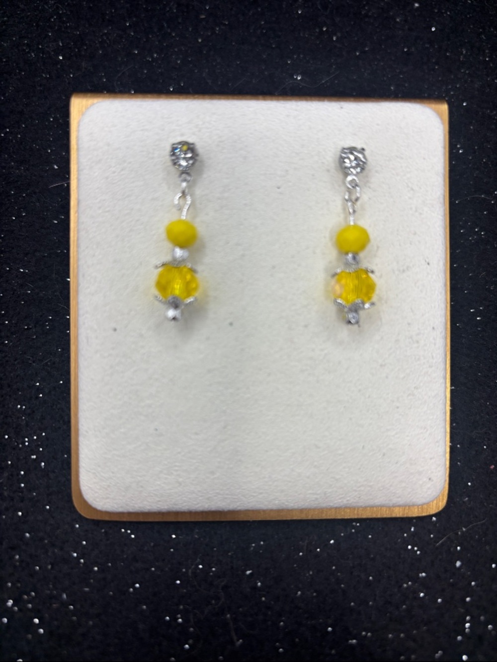 Silver Tone Yellow Crystal Beaded Dangle Earrings - Picture 4 of 4